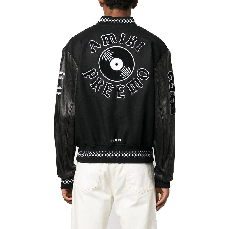 AMIRI Appliquéd Embroidered Wool-Blend Twill and Leather Varsity Jacket