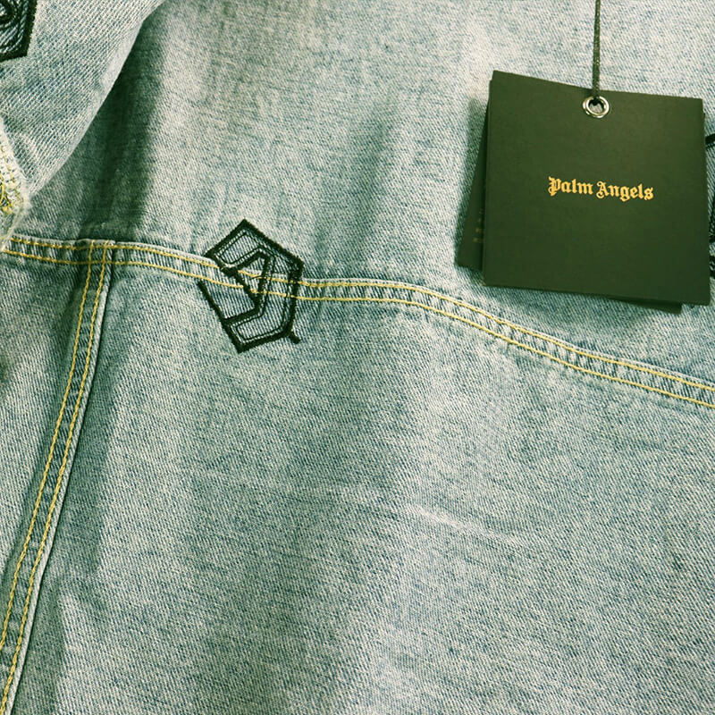 Palm Angels Men's Light Blue Logo Patches Denim Jacket
